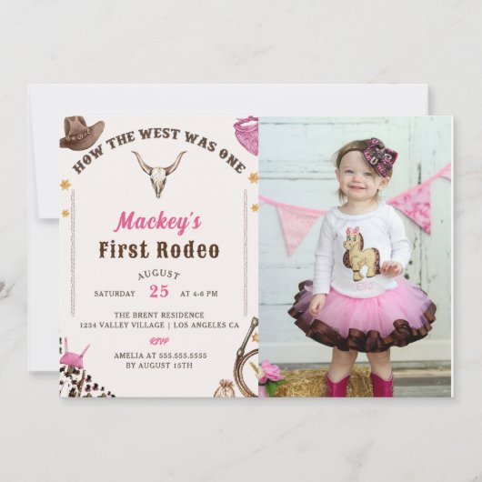 ウェスタンファースト誕生日ロデオ素朴カウボーイフォト 招待状 (正面)