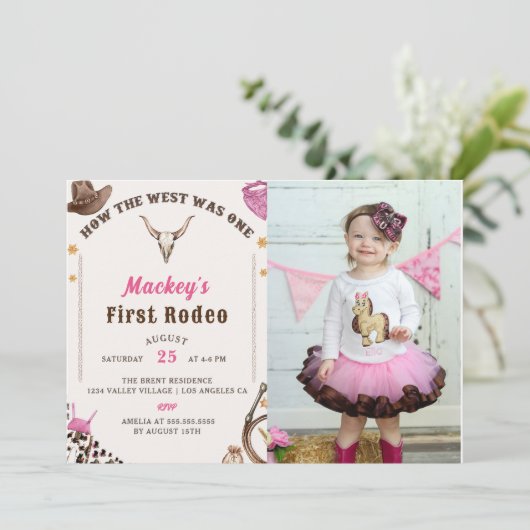 ウェスタンファースト誕生日ロデオ素朴カウボーイフォト 招待状 (スタンド正面)