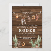 ウェスタンファースト・ロデオの木の写真カウボーイ誕生日 招待状 (正面)