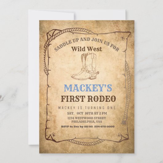 ウェスタンファースト・ロデオ誕生日パーティー 招待状 (正面)