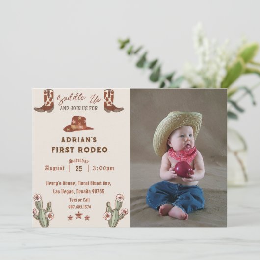 ウェスタンファースト・ロデオ誕生日写真 招待状 (スタンド正面)