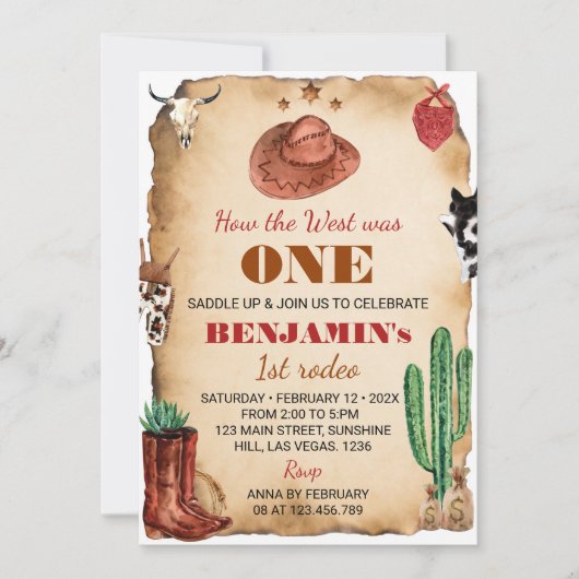 ウェスタンファースト・ロデオ・カウボーイ1st誕生日招待状 招待状 (正面)