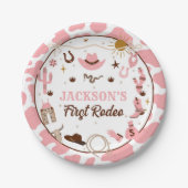 ウェスタンファースト・ロデオ・ガール1stバースデーピンク ペーパープレート (正面)