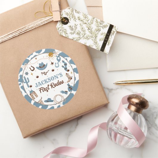 ウェスタンファースト・ロデオ・ボーイ1stバースデーブルー ラウンドシール (ギフト)