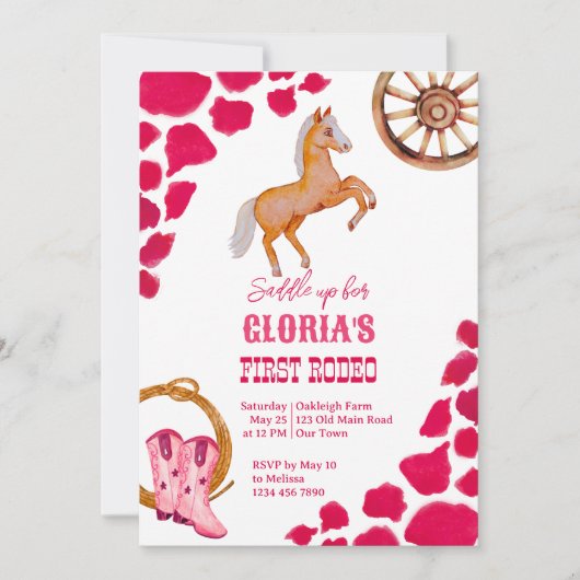 ウェスタンファーストrodeoサドルアップ女性のカーボーイ誕生日 招待状 (正面)
