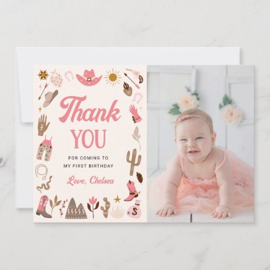 ウェスタンファーストRodeoワイルドウェストカウボーイピンク誕生日 招待状 (正面)