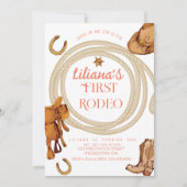 ウェスタンファーストRodeoワイルドウェストカウボーイピンク誕生日 招待状 (正面)