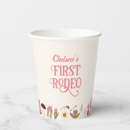 ウェスタンファーストRodeoワイルドウェストカウボーイピンク誕生日 紙コップ (裏面)