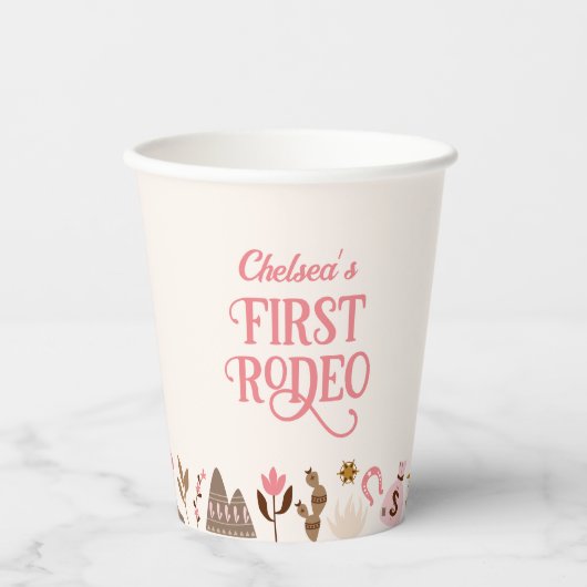 ウェスタンファーストRodeoワイルドウェストカウボーイピンク誕生日 紙コップ (正面)