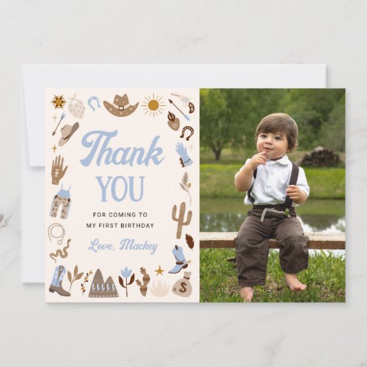 ウェスタンファーストRodeoワイルドウェストカウボーイブルー誕生日 サンキューカード (正面)
