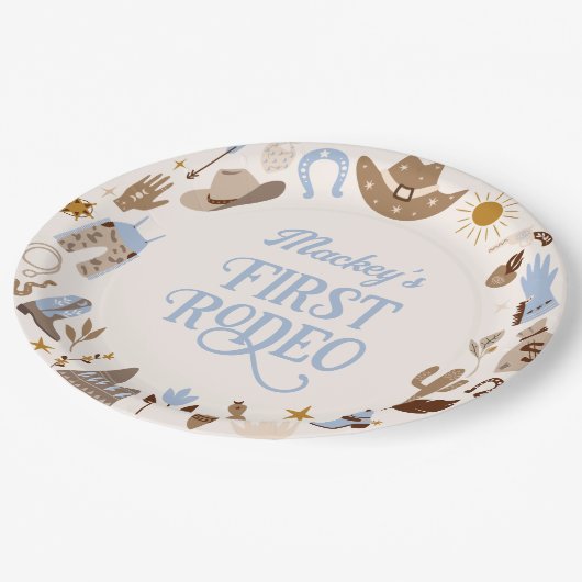 ウェスタンファーストRodeoワイルドウェストカウボーイブルー誕生日 ペーパープレート (アングル)