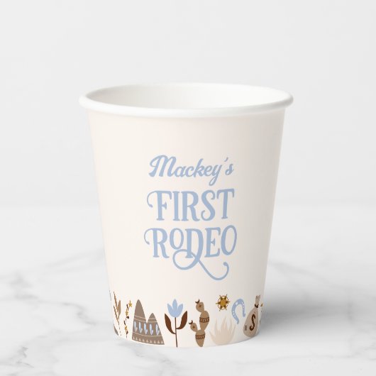 ウェスタンファーストRodeoワイルドウェストカウボーイブルー誕生日 紙コップ (正面)