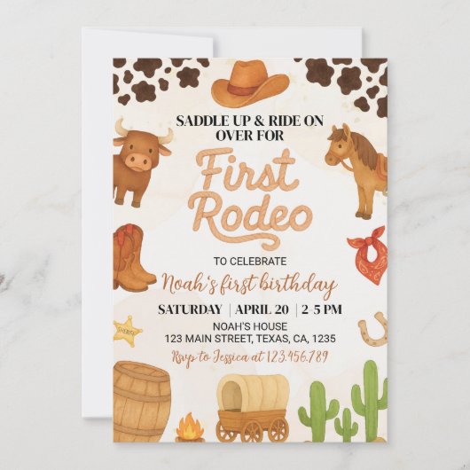 ウェスタンファーストRodeoワイルドウェストカウボーイ誕生日 招待状 (正面)