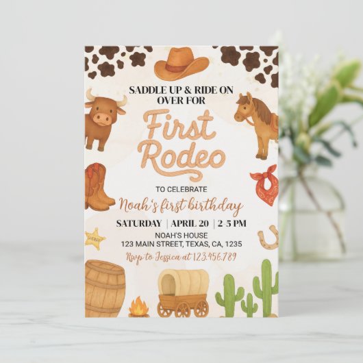 ウェスタンファーストRodeoワイルドウェストカウボーイ誕生日 招待状 (スタンド正面)
