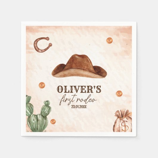 ウェスタンファーストRodeoワイルドウェストカウボーイ1st誕生日 スタンダードカクテルナプキン (正面)