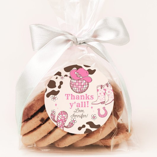 ウェスタンファーストRodeo女の子ピンク感謝していイオール誕生日 ラウンドシール