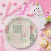 ウェスタンファーム ミントピンク フラワー キルト パターン ペーパープレート (パーティー)