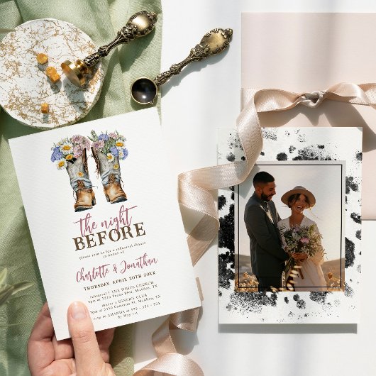 ウェスタンフラワーズブーツ素朴リハーサルディナー 招待状