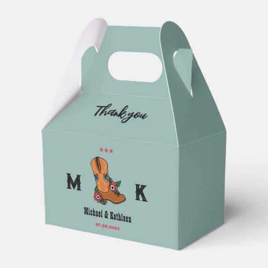 ウェスタンフローラカウボーイブートボホカントリーウェディング フェイバーボックス (正面サイド)