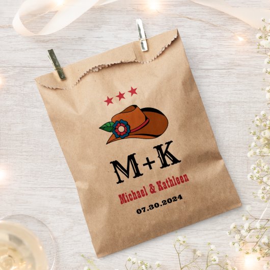 ウェスタンフローラカウボーイ素朴ハットカントリー結婚式 フェイバーバッグ (クリップ留めされた状態)