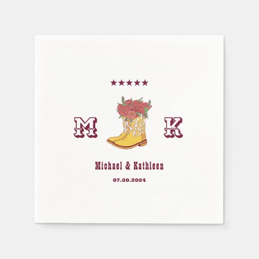 ウェスタンフローラカウボーブーブートモノグラム素朴結婚ズ スタンダードカクテルナプキン (正面)