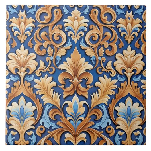 ウェスタンフローラダマスクとレザーフェイクズ タイル (正面)