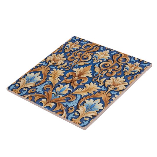 ウェスタンフローラダマスクとレザーフェイクズ タイル (側面)