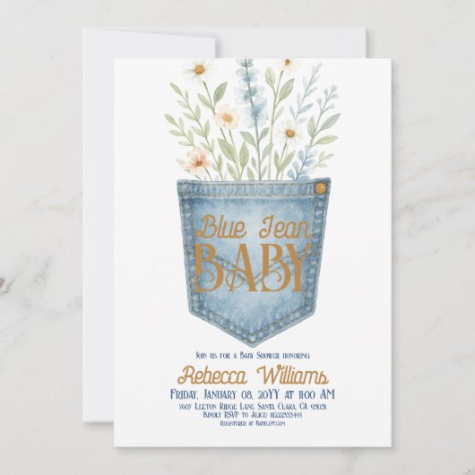 ウェスタンフローラデニムボーイブルージャンベビーシャワー 招待状 (正面)
