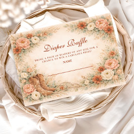 ウェスタンフローラルカウガールベイビーシャワーディーパーラッフル エンクロージャーカード