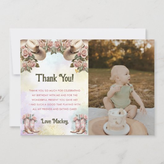 ウェスタンフローラ誕生日写真サンキューカード 招待状 (正面)