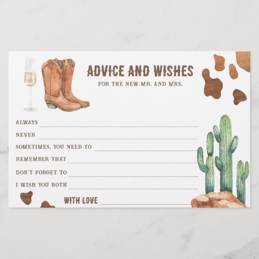 ウェスタンブライダルシャワーアドバイスとウィッシュ 便箋 (正面)