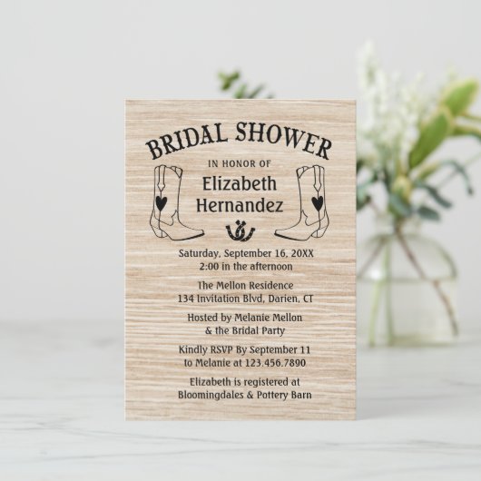 ウェスタンブライダルシャワーカウボーイブーツカントリーウッド 招待状 (スタンド正面)