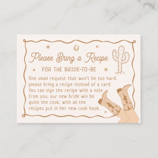 ウェスタンブライダルシャワーレシピ要求 エンクロージャーカード (正面)