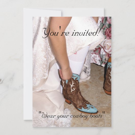 ウェスタンブライドと女性のカーボーイブーツ 招待状 (正面)