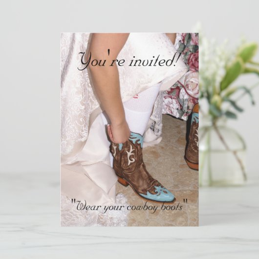 ウェスタンブライドと女性のカーボーイブーツ 招待状 (スタンド正面)