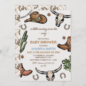 ウェスタンブラウンウエスタンカウボーイベビーシャワー 招待状 (正面/裏面)