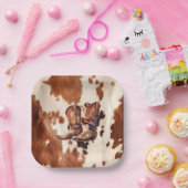 ウェスタンブラウンクリームカウボーイブーツ ペーパープレート (パーティー)