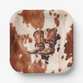 ウェスタンブラウンクリームカウボーイブーツ ペーパープレート (正面)