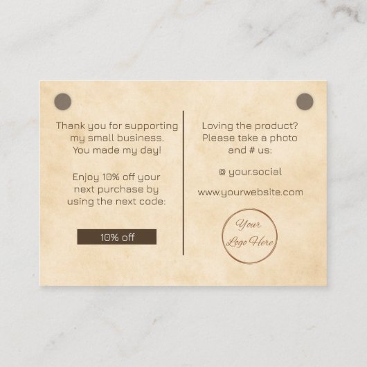 ウェスタンブラウンロゴのビジネス感謝のノートカード 名刺 (裏面)