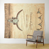 ウェスタンブラウン牛の頭蓋骨 ウェディング フォトブース タペストリー (インサイチュ(横))