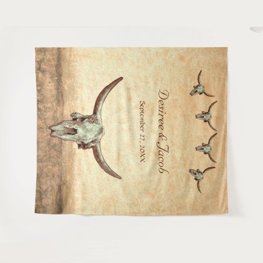 ウェスタンブラウン牛の頭蓋骨 ウェディング フォトブース タペストリー (正面(横))