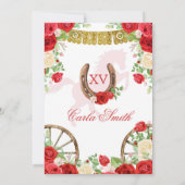 ウェスタンブラックドレスと赤いバラ 15歳の誕生日 招待状 (裏面)