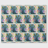 ウェスタンブルーカウボーイブーツ水彩バラ付き ラッピングペーパー (フラット)