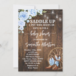 ウェスタンブルーベビーシャワーカントリーブーツ 招待状