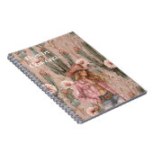 ウェスタンブロンド女性のカーボーイピンクサボテン花 ノートブック (右側)