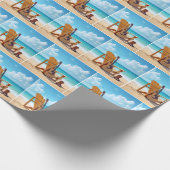 ウェスタンブーツとギターをオンビーチ ラッピングペーパー (角)