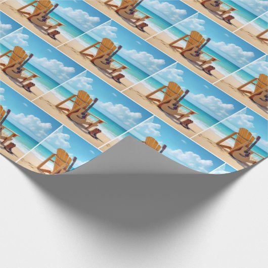 ウェスタンブーツとギターをオンビーチ ラッピングペーパー (角)