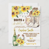 ウェスタンブーツとバビーひまわり ブライダルシャワー 招待状 (正面)