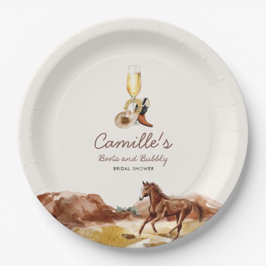 ウェスタンブーツアンドバブリーブライダルシャワー ペーパープレート (正面)