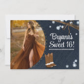 ウェスタンブーツデニム&ダイヤモンド誕生日写真 招待状 (正面)